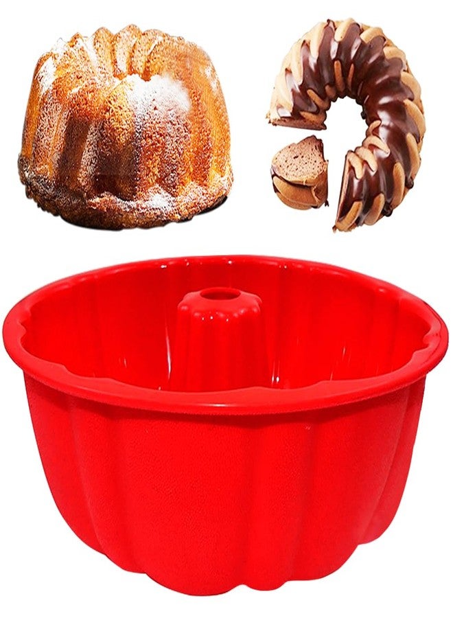 ASBAYSON 10 inch Silicone Bundt Cake Pan, Non-Stick Silicone Fluted Pans, ome Baking DIY Cake Mold for Cake, Jelly, Bread, Chocolate, Para Gelatinas (Red) (Red, 1 Pack) - Image 1